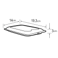 Rysunek techniczny pojemnika Juypal Soft z wymiarami: długość 19,3 cm, szerokość 14 cm, wysokość 3 cm.
