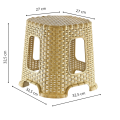 Taboret plastikowy rattanowy – wymiary: 32,5 cm wysokości, siedzisko 27 × 27 cm, podstawa 32,5 × 32,5 cm