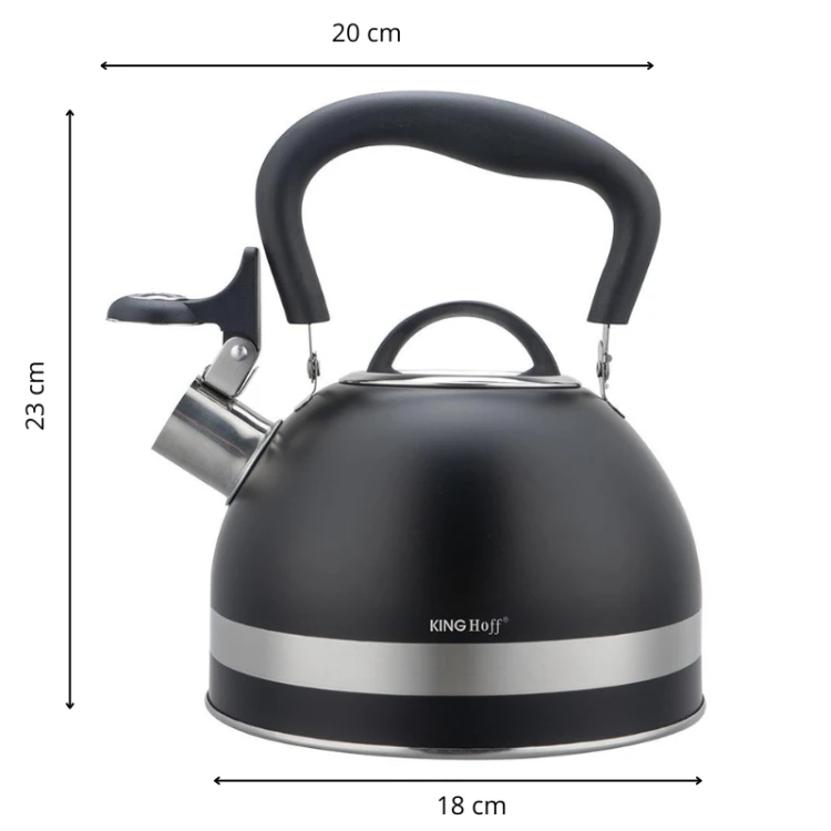 Czajnik KING Hoff 1,8 l – wysokość 23 cm, średnica podstawy 18 cm, szerokość całkowita 20 cm
