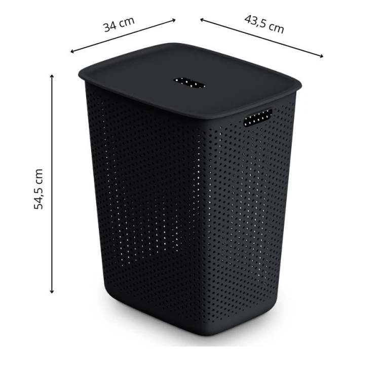 Wymiary kosza na pranie 60L czarnego z pokrywą – 54,5x43,5x34 cm