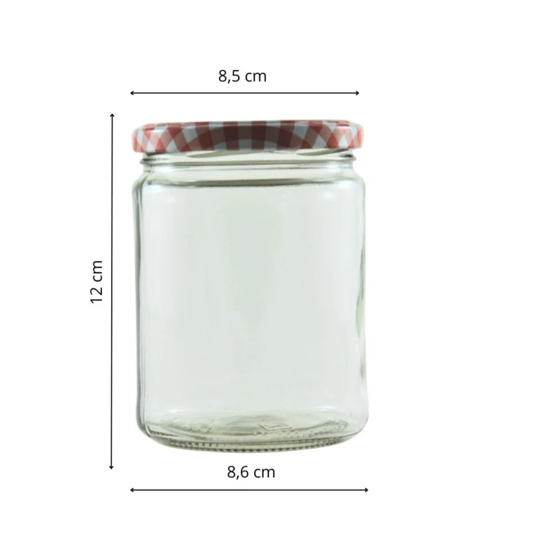 Słoik twist 540 ml z zakrętką w biało-czerwoną kratkę 82 mm – słoik na przetwory, miód i żywność - wymiary słoika
