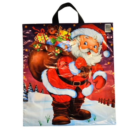 Torba świąteczna LD-PE z Mikołajem i workiem prezentów – widok przód