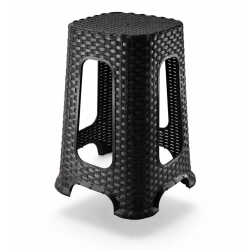 Antracytowy stołek rattanowy z tworzywa z recyklingu