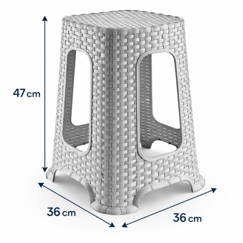 Stylowy taboret rattanowy szary z wymiarami 47x36x36 cm