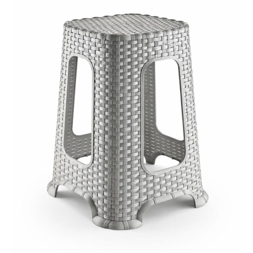 Szary taboret rattanowy 47 cm – nowoczesny stołek do wnętrz i ogrodu