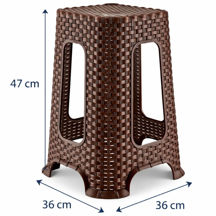 Brązowy taboret rattanowy 47 cm – trwały stołek do kuchni, łazienki i ogrodu