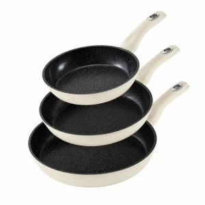 Zestaw 3 Patelni Swiss Haus Lausanne 20 24 28 cm Ceramiczna Powłoka Non Stick Indukcja Beżowe